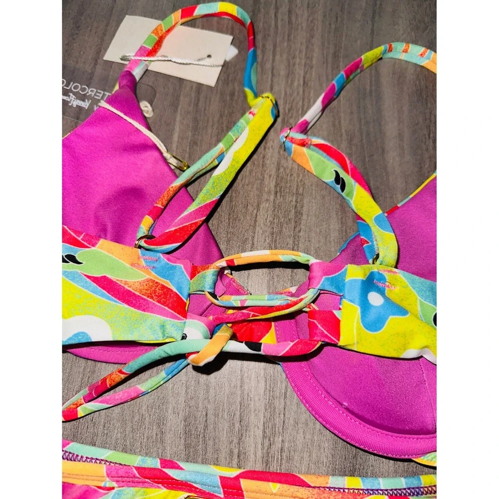 Watercolors By Kenny Flowers Bikini Top Bottom Swim Hawaiian Parrot XS NWT‎